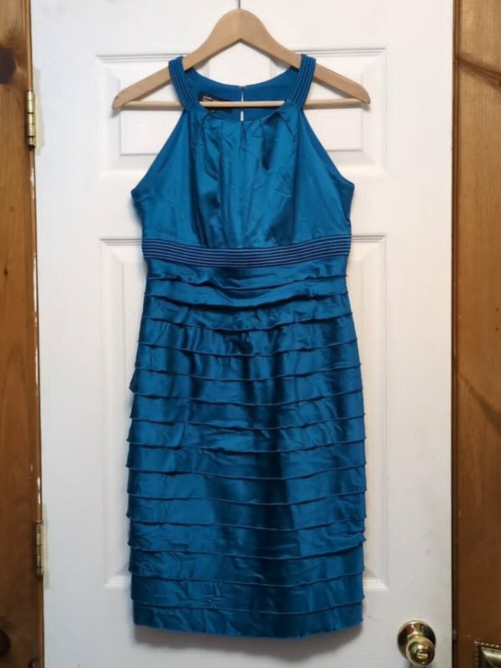 Jones New York Teal Cocktail Dress Sz 6P Teal Blue Bandage Halter Semi Formal
